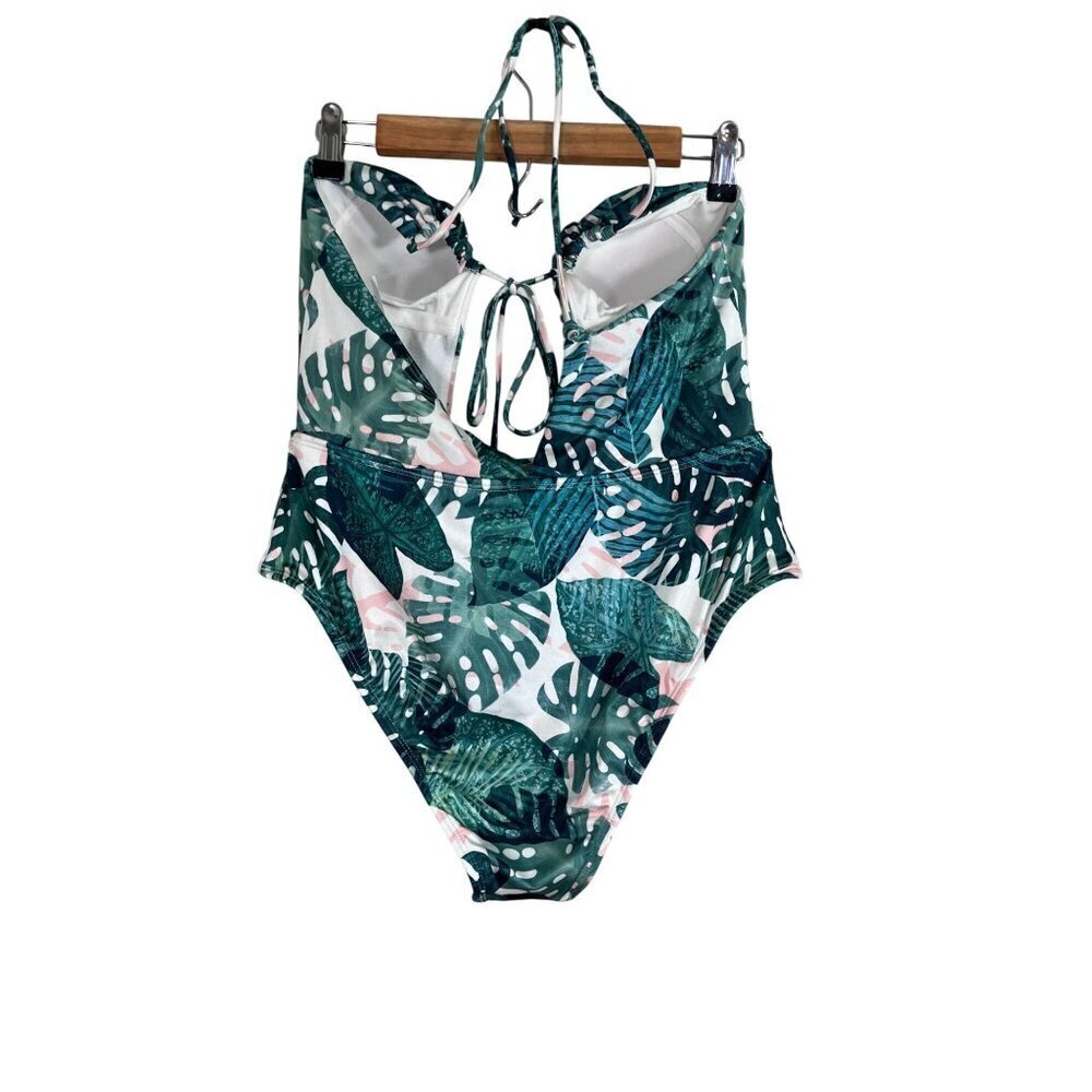 Pacsun Swimsuit L Green Tropical Palm Leaf Floral Resort Beach Feminine Boho 90s - Picture 8 of 15